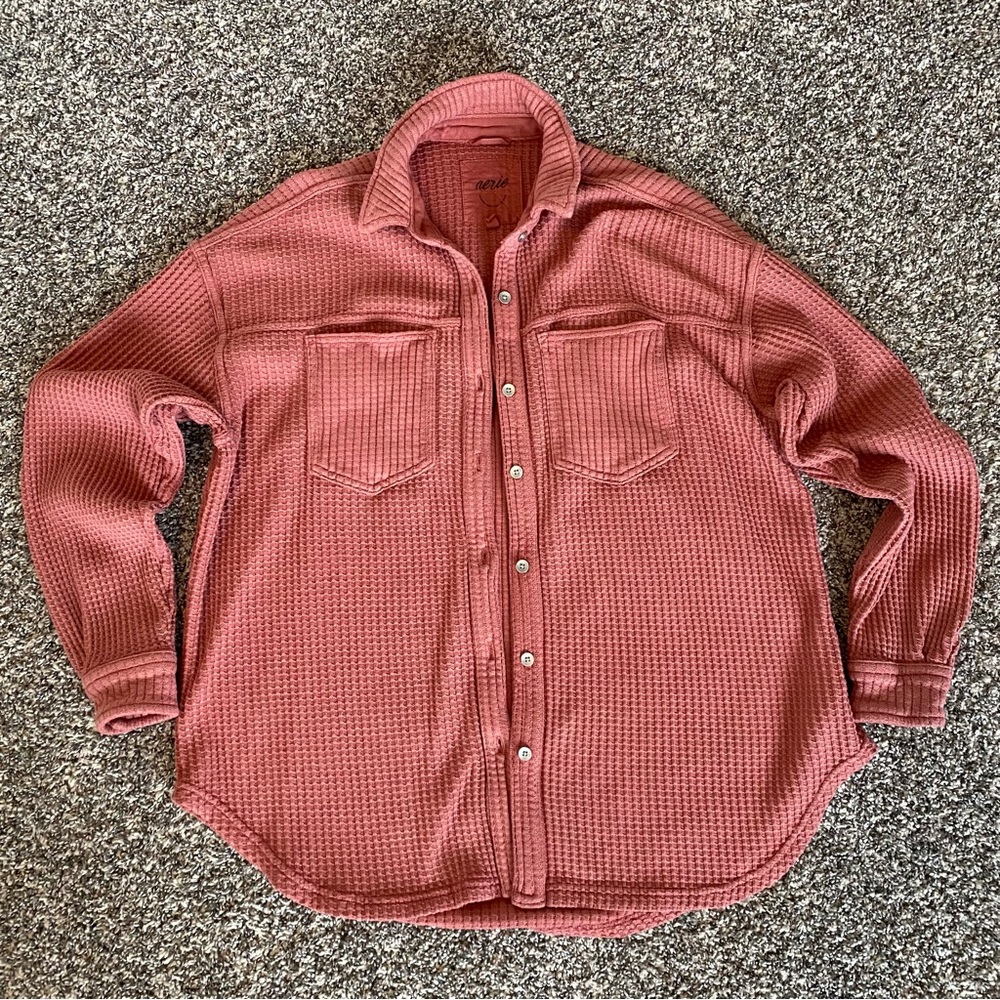 Aerie Waffle Knit Button-Up Shirt Shacket